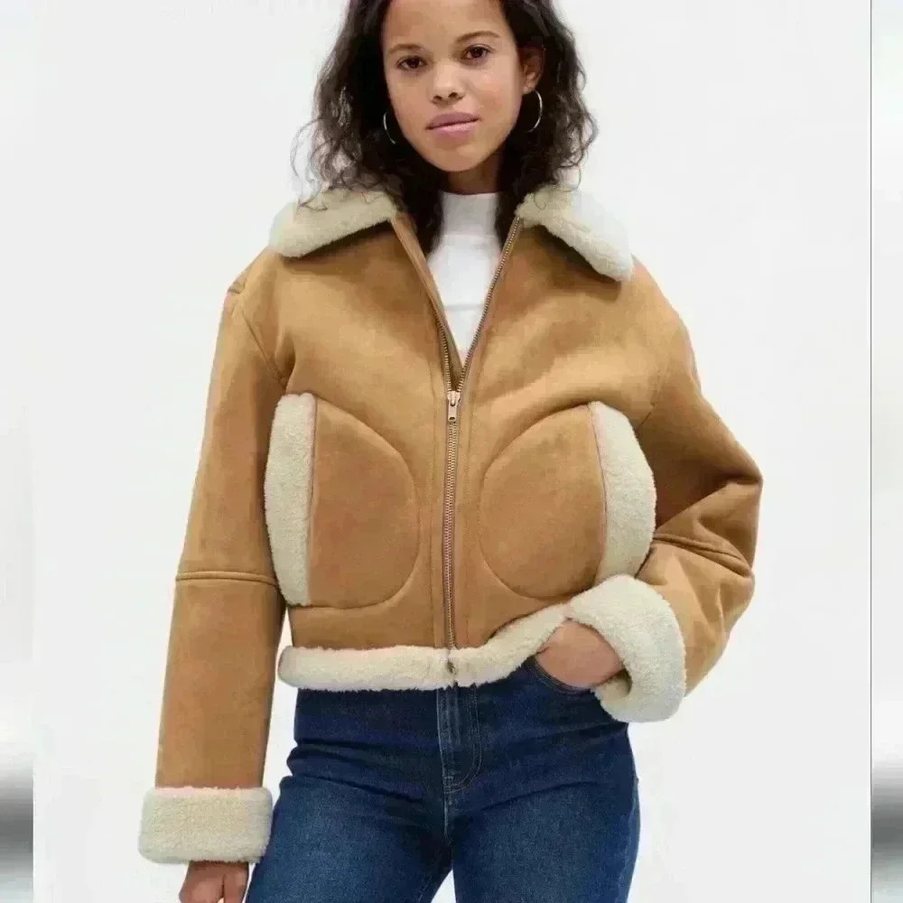 GAP Vegan Suede Sherpa Trim Jacket Brannan Brown - Women's Size XL NWOT